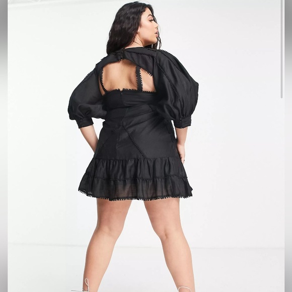 ASOS DESIGN Curve structured mini dress with lace trim detail + puff sleeve US16 - Picture 4 of 4